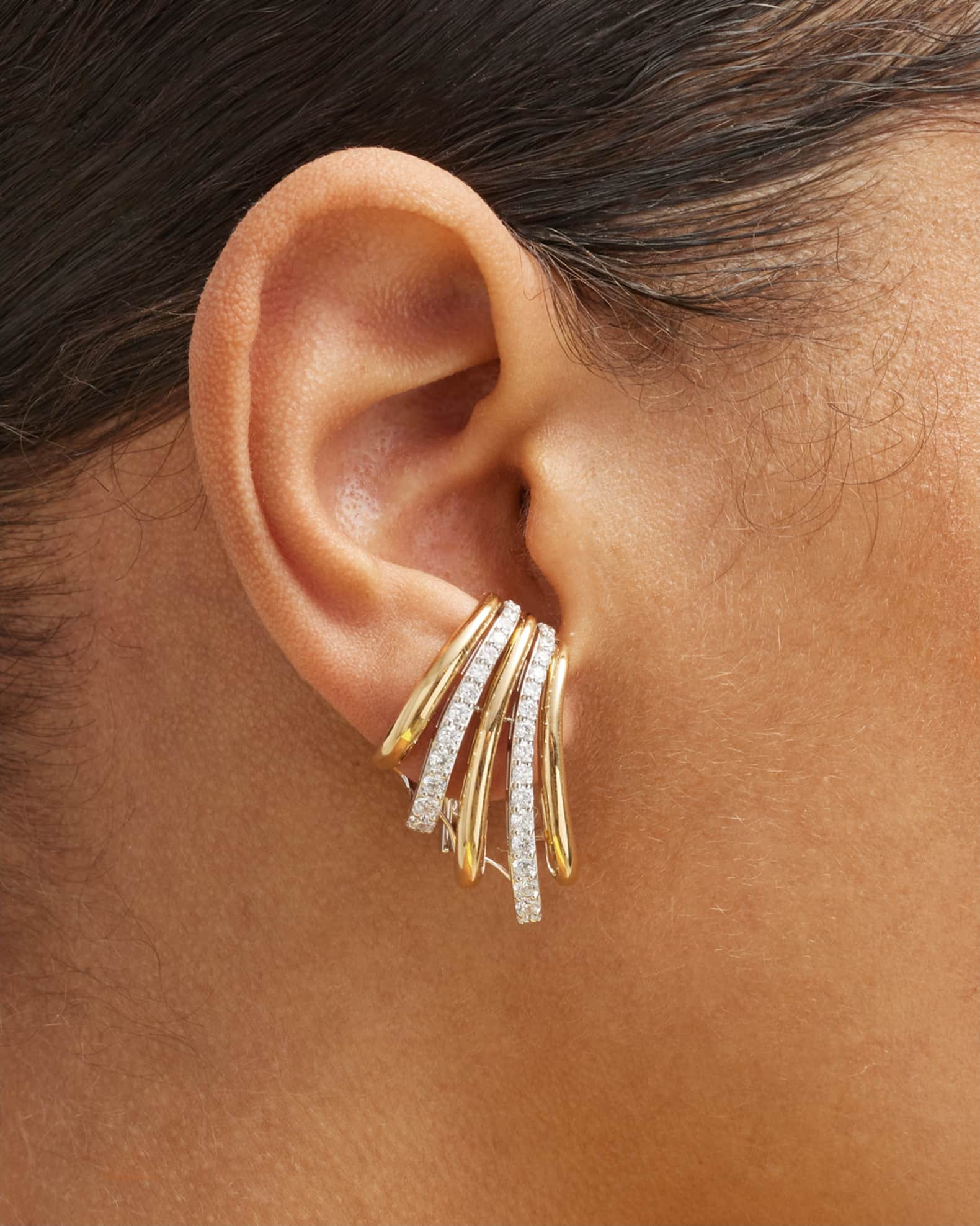 Leo Pizzo 18K White and Yellow Gold Spray Design Earrings with Pave Diamonds | Neiman Marcus