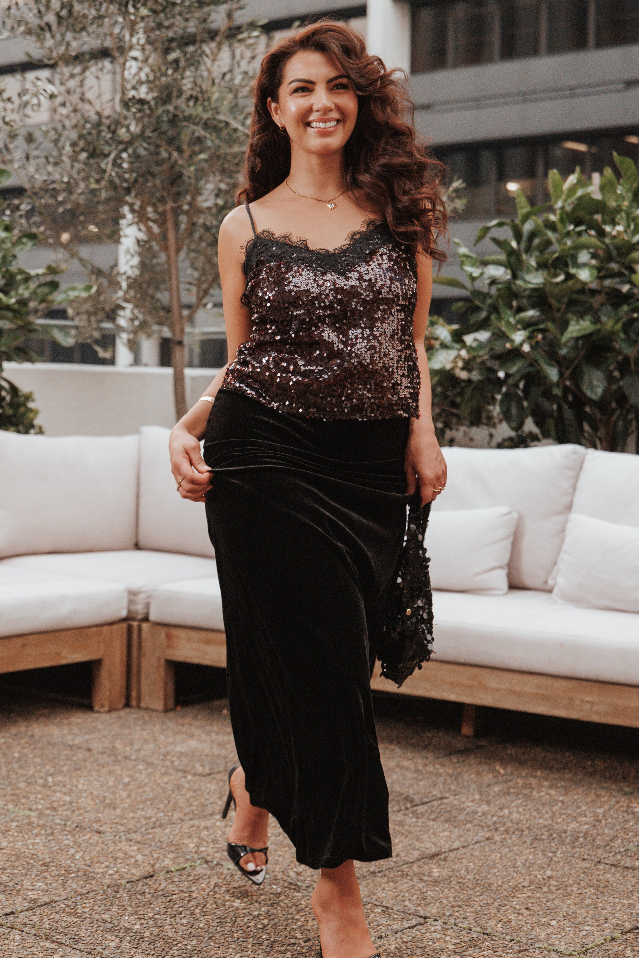 Pixie Lace And Sequins Cami - Burgundy | Petal & Pup (US)