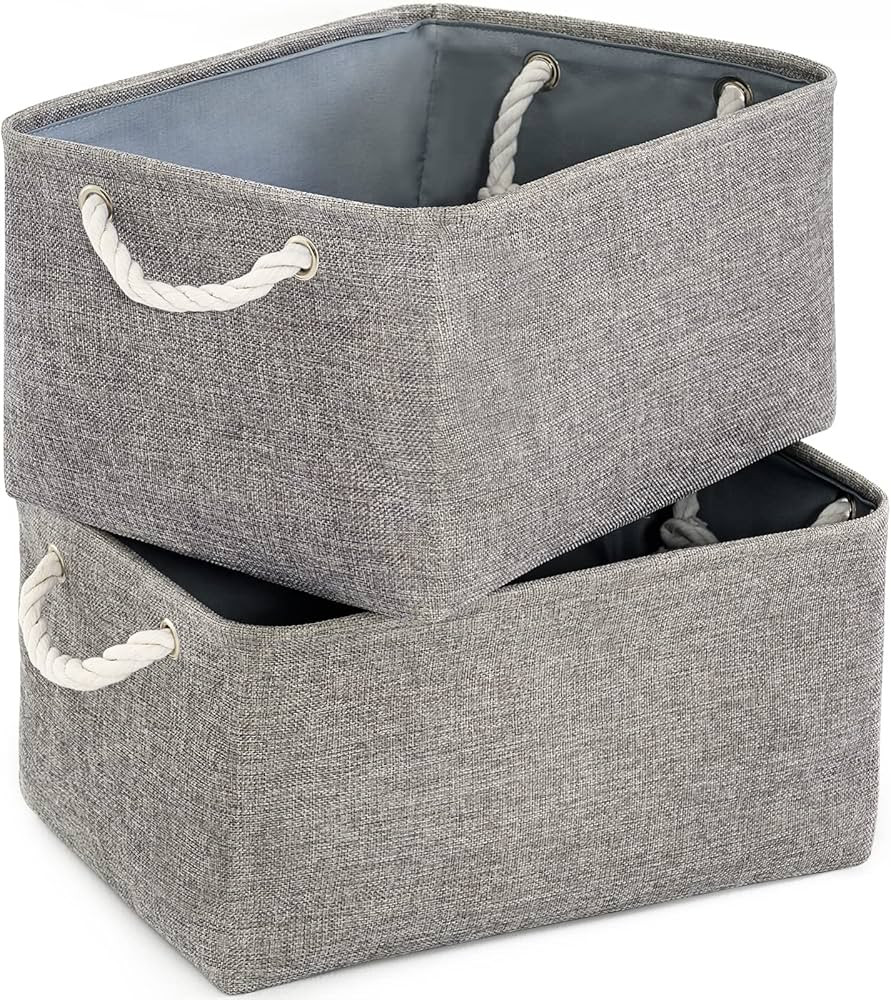 TheWarmHome Large Storage Bins Basket, 2 Pack Grey Fabric Storage Cubes for Changing Table Nurser... | Amazon (US)
