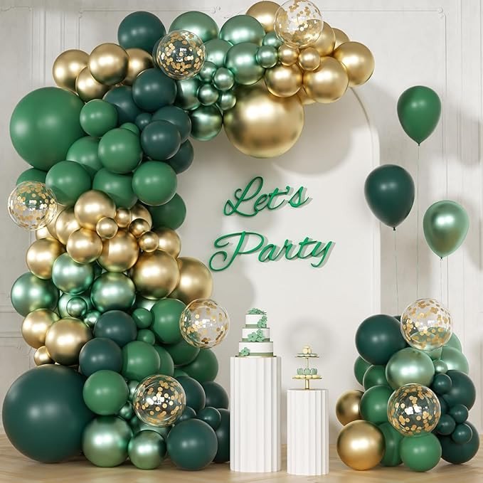 147pcs Green Balloon Garland Arch Kit, Dark Emerald Green and Gold Balloons for Wild One Jungle B... | Amazon (US)