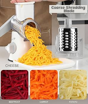 Ourokhome Rotary Cheese Grater Hand Crank, Kitchen Shredder Speed Mandolin Slicer Nuts Grinder wi... | Amazon (US)