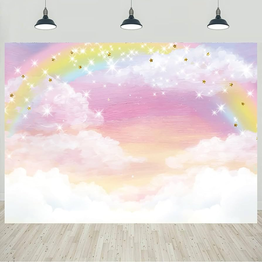 7x5ft Rainbow Backdrop Pastel Rainbow Watercolor Clouds Glitter Star Dots Photography Background ... | Amazon (US)