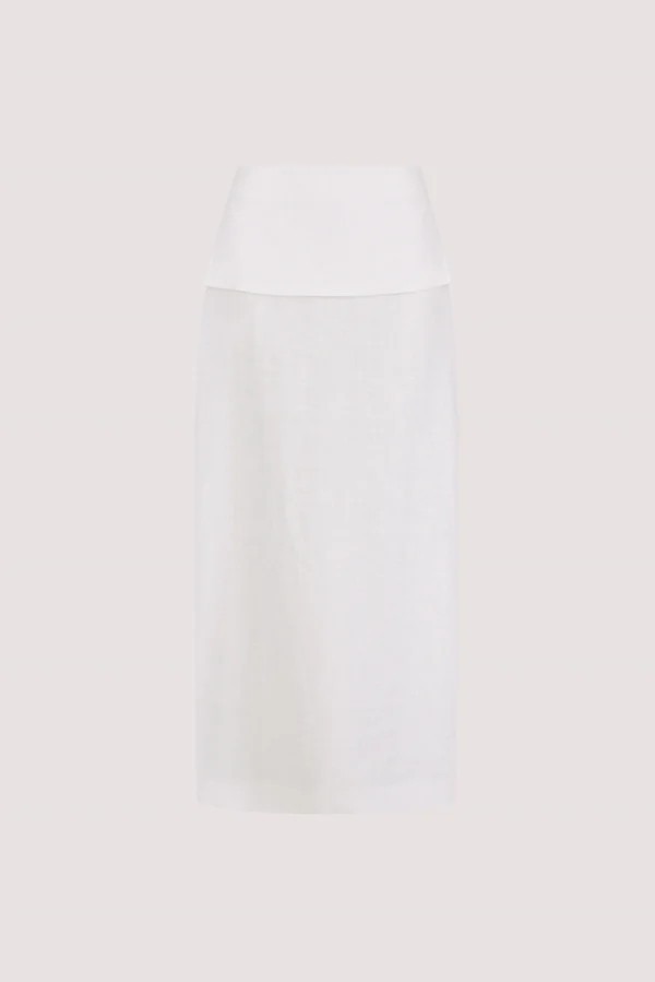 YARA WHITE LINEN FOLDOVER MIDI SKIRT | DISSH