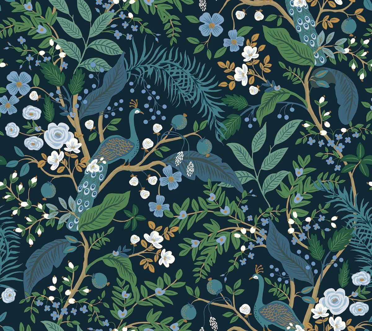 Rifle Paper Co. Peacock Garden Navy Peel And Stick Blue Wallpaper | DecoratorsBest | DecoratorsBest