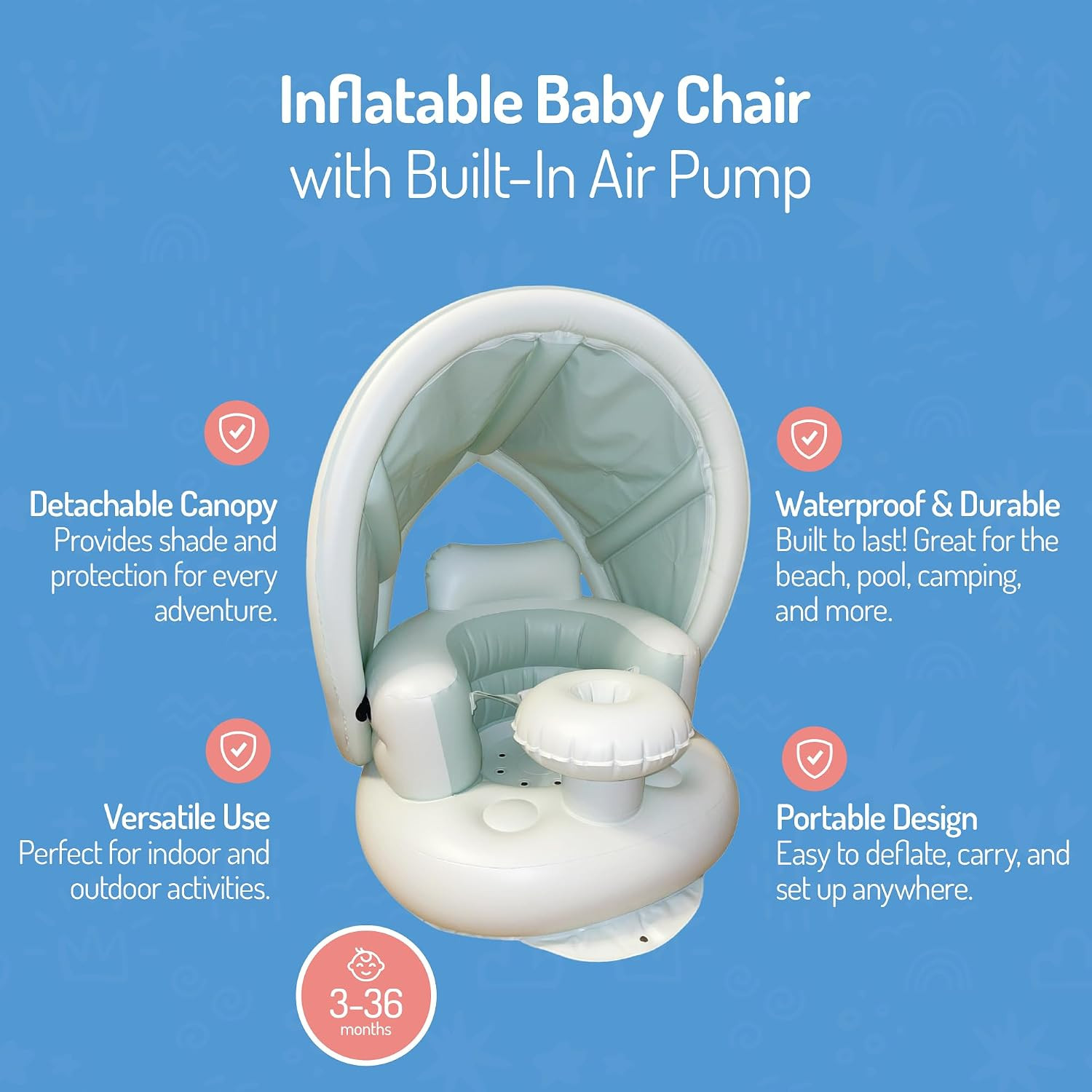 Inflatable Baby Seat for Baby 3-36 Months w/Built-in Pump & Detachable Canopy, Sit Me Up Floor Se... | Amazon (US)