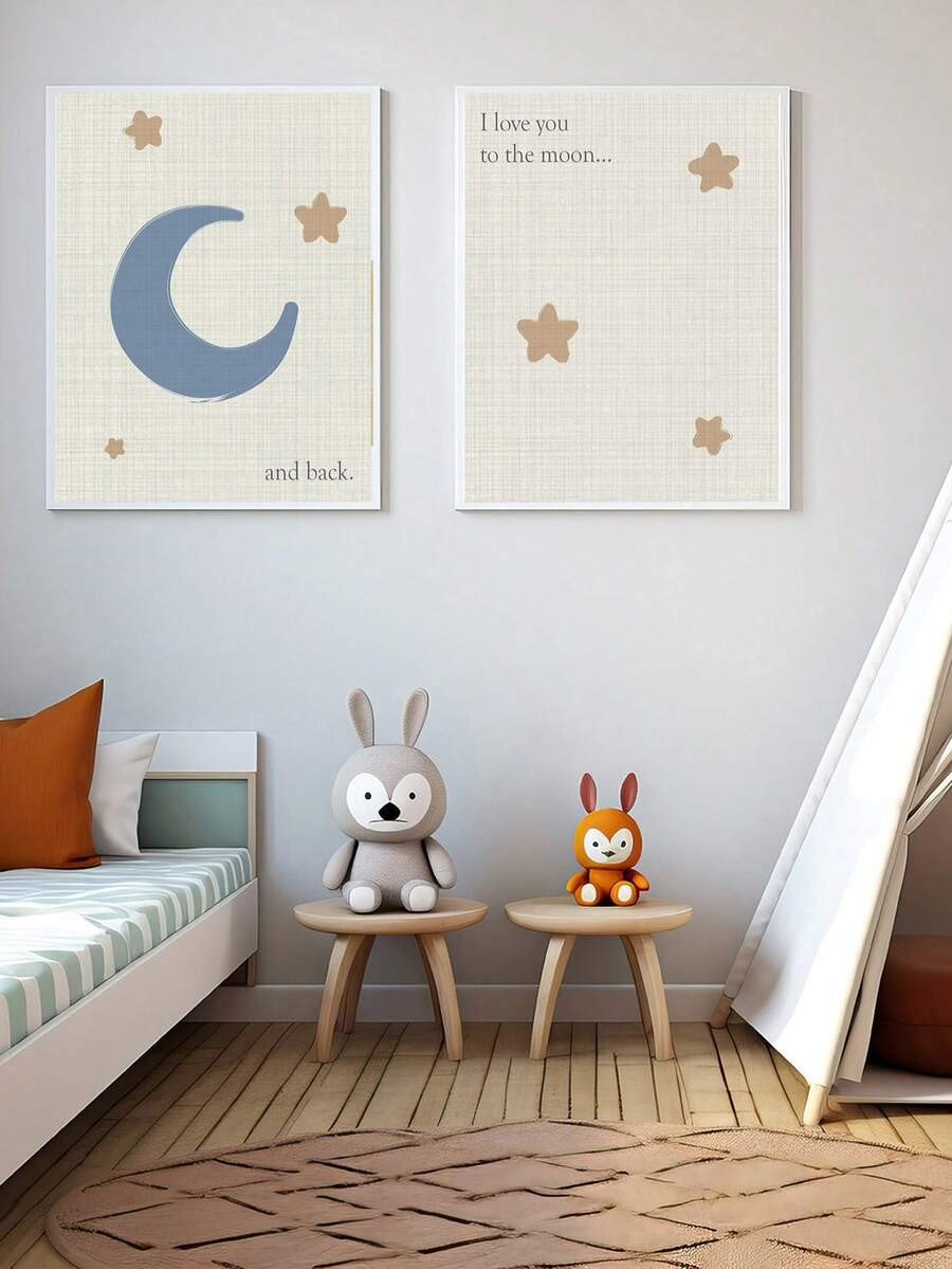 2pcs/Set Canvas Wall Art, Essential For Newborns Boy's Room Decor Girl's Bedroom Framed Nursery D... | SHEIN