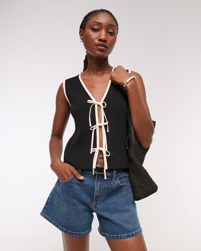 Abercrombie & Fitch Women's Tie-Front V-Neck Sweater Vest in Black - Size XXS | Abercrombie & Fitch (US)