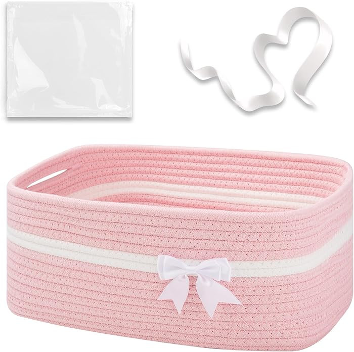 OIAHOMY Large Woven Storage Basket with Handles for Nursery Living Room Shelves, Bow Basket for G... | Amazon (US)