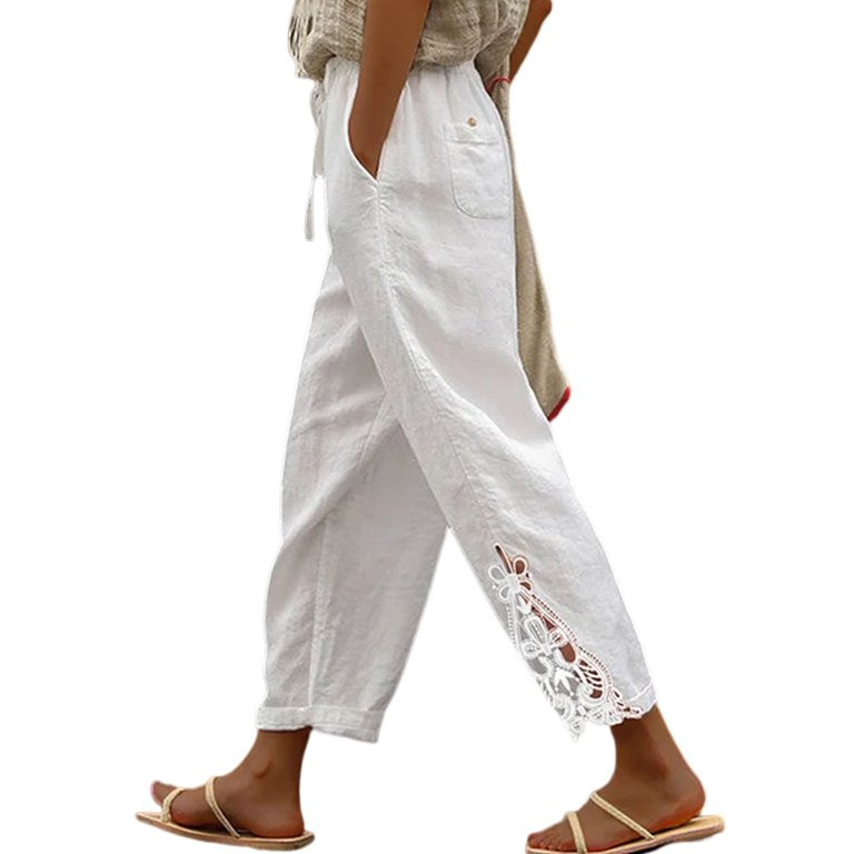 EVALESS Women's Pants Elastic Waist Drawstring Pants Casual Linen Pants Lightweight Lounge Pants ... | Walmart (US)