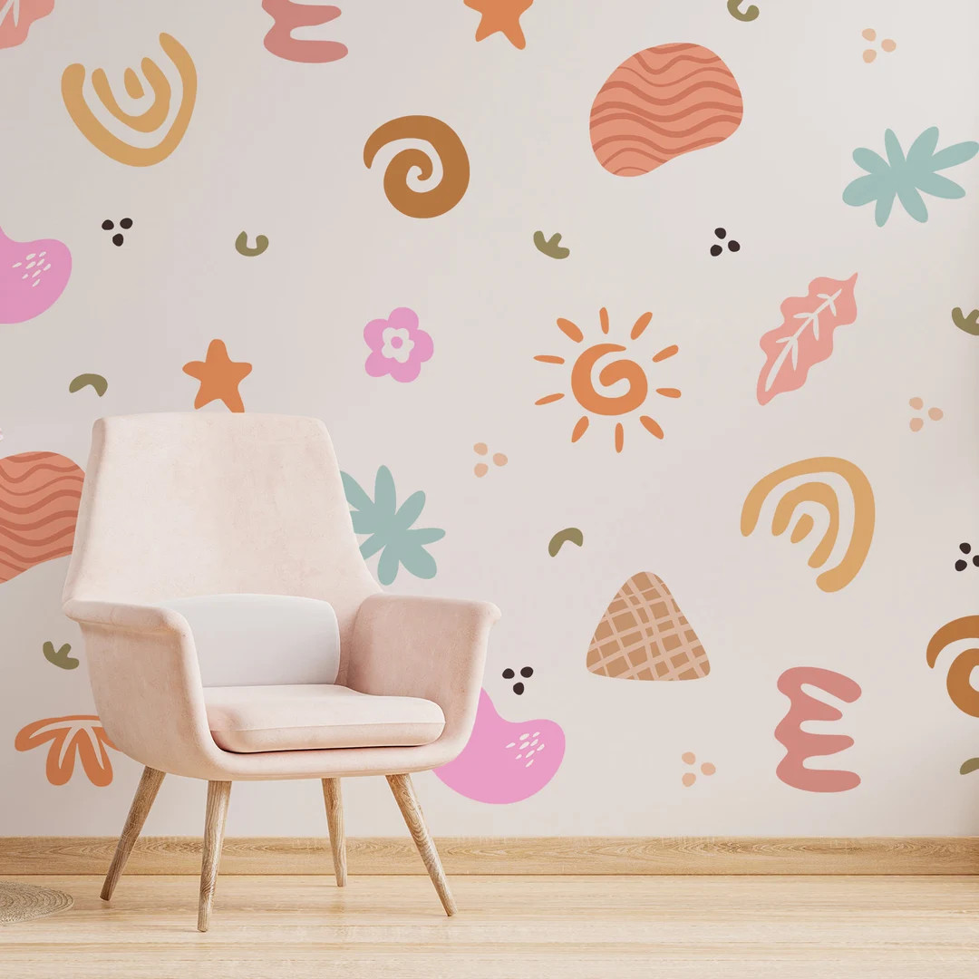 Shapes wall sticker, Pastel shapes wall decal, Abstract shapes wall stickers, Abstract wall decal... | Etsy (US)