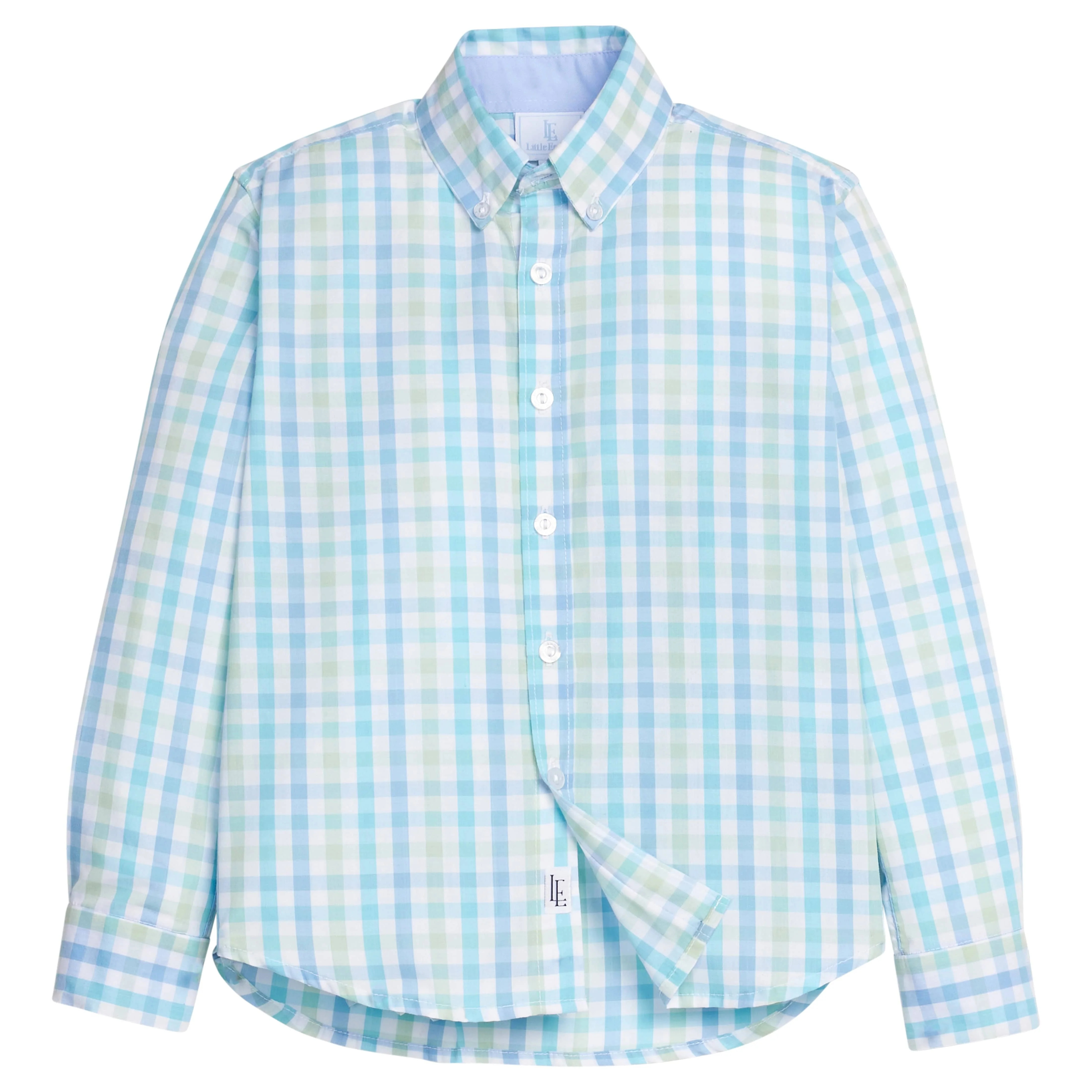 Briarcliff Plaid Button Down Shirt - Blue/Green Boy Woven Top | Little English