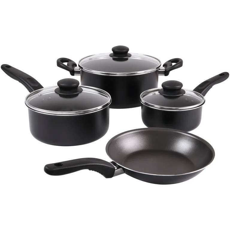 Mainstays 7-Piece Nonstick Aluminum Cookware Set, Black | Walmart (US)