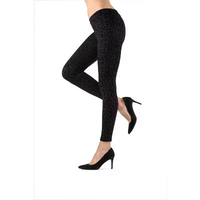 Memoi Leopard Crush Cotton Blend Leggings Black S-M | Target