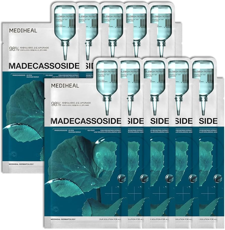 Mediheal Madecassoside Essential Sheet Mask Blemish Repair 10 pcs. 98% Purity Madecassoside & Hya... | Amazon (US)