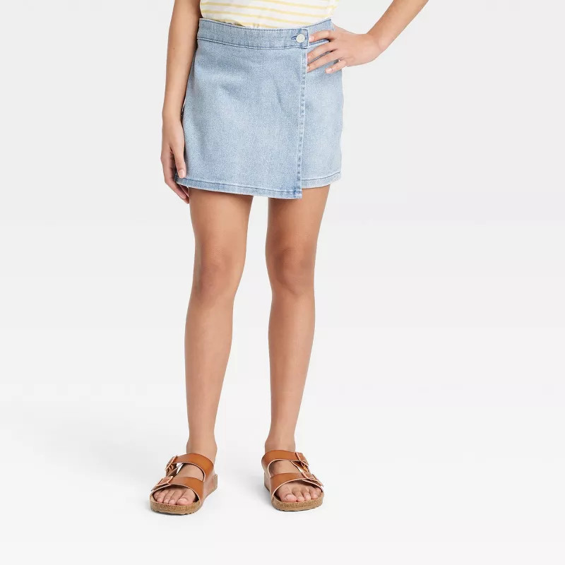 Girls' Denim Single Button Skorts - Cat & Jack™ Medium Wash | Target