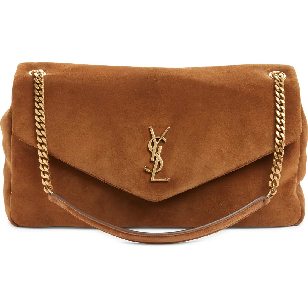 Saint Laurent Large Calypso Suede Shoulder Bag in Caramel Cognac at Nordstrom | Nordstrom