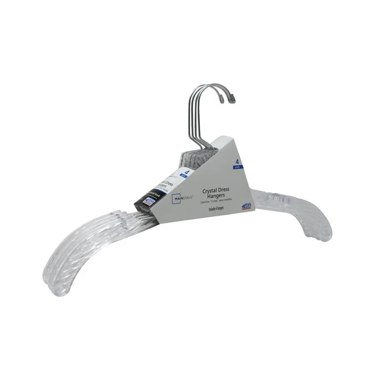 Mainstays Dress Hanger, 4 Pack, Adult, Crystal Clear Plastic, Swivel Neck | Walmart (US)
