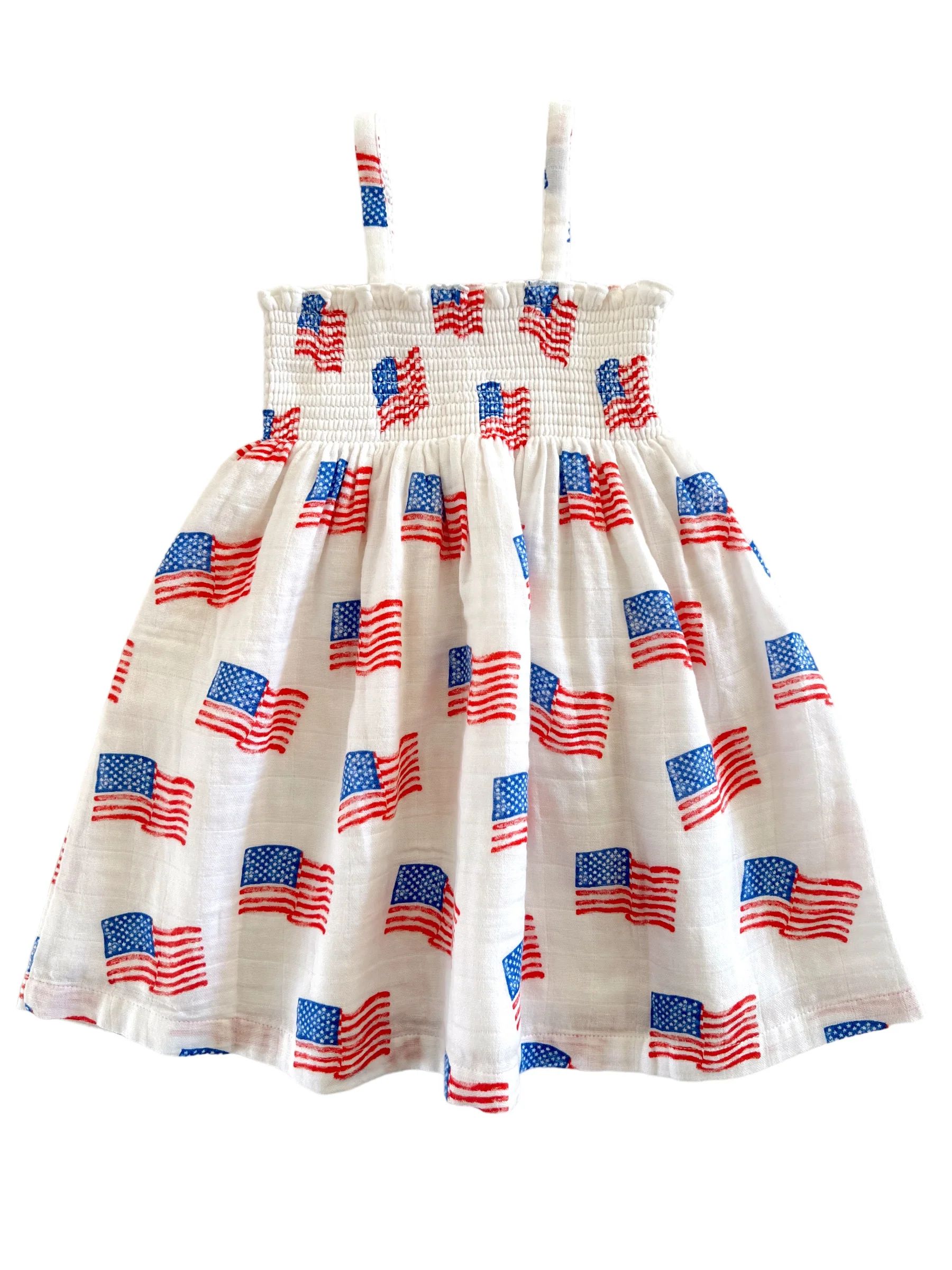 Muslin Smocked Tube Dress, American Flag | SpearmintLOVE
