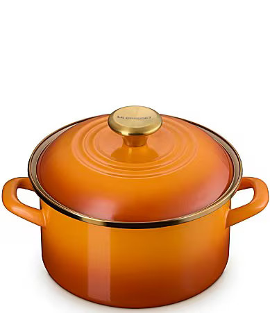 Le Creuset Enamel on Steel Petite Stockpot with Gold Rim 3.8 Qt. - Persimmon | Dillard's