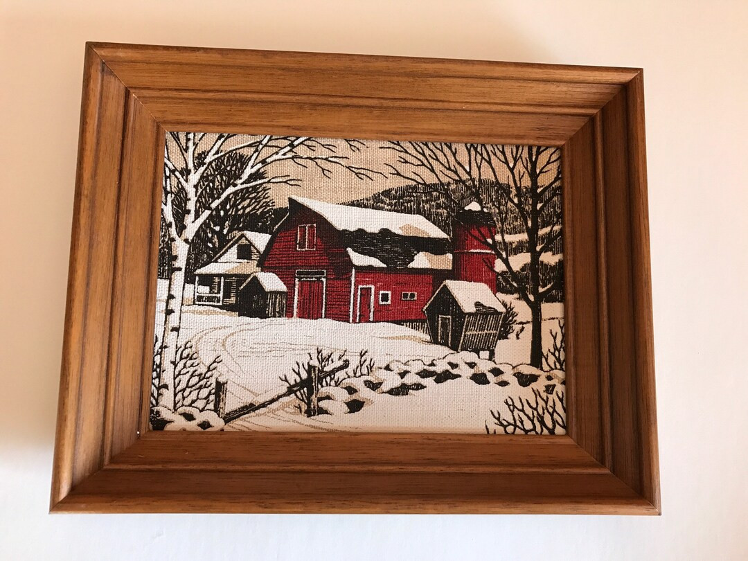 Kay Dee Handprints Barn in Winter Scene 50s MCM Art - Etsy | Etsy (US)