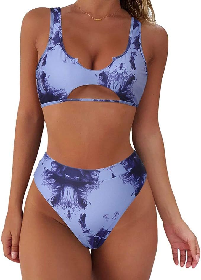 SUUKSESS Women Cutout Bikini Sets Push Up High Waisted Swimsuits 2 Piece | Amazon (US)