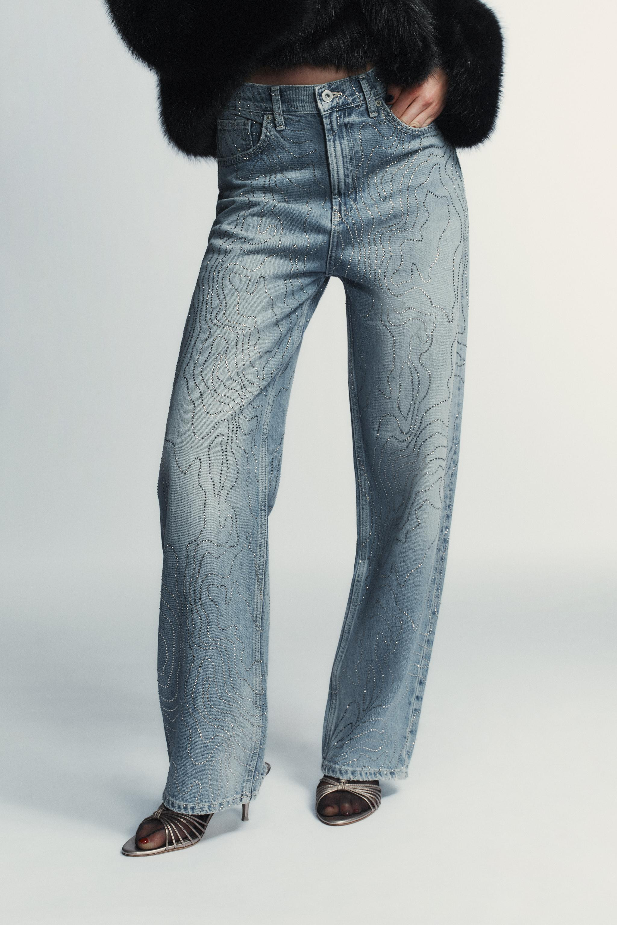 TRF HIGH-WAIST STRAIGHT JEANS WITH SHINY DETAILS | Zara UK