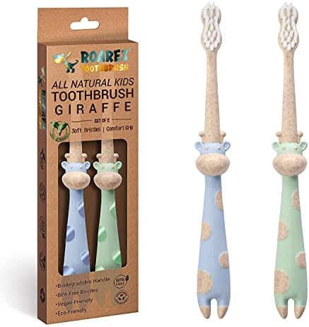 ROARex Vegan Eco Friendly All Natural Kids Toothbrush Made from Plants – Sweet Baby Giraffe | 1... | Amazon (US)