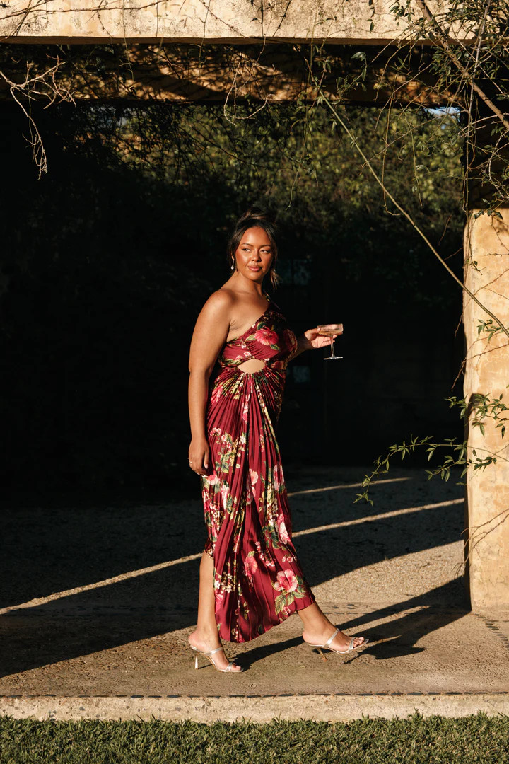 Kleo One Shoulder Maxi Dress - Burgundy Floral | Petal & Pup (US)