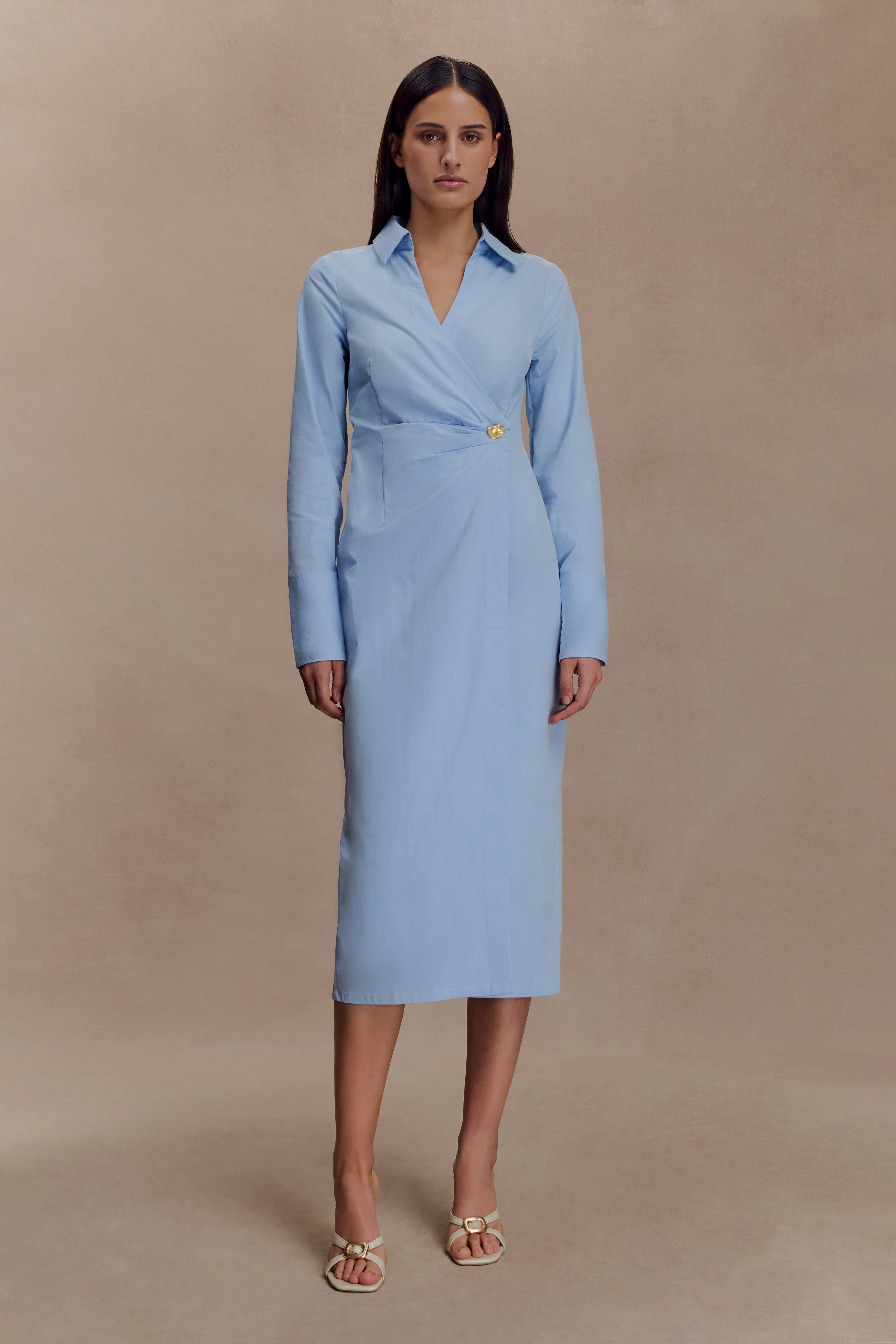Asymmetric Shirt Dress - Blue | MESHKI US