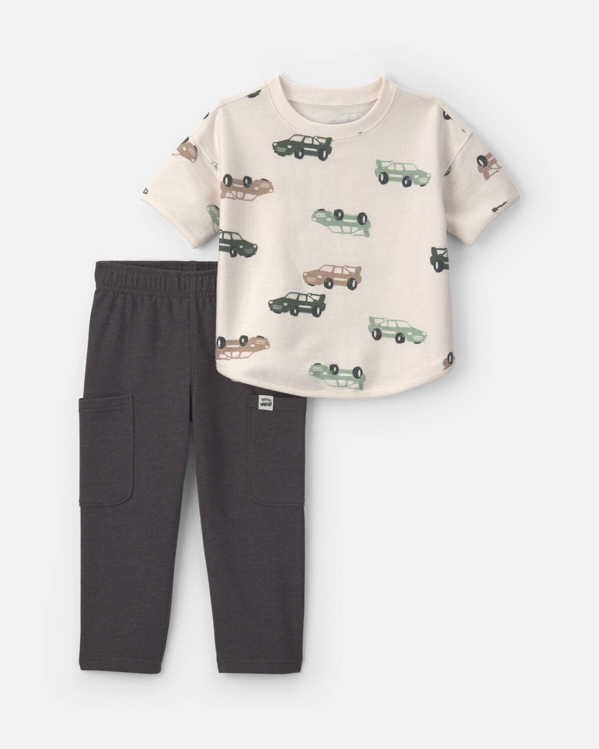 Toddler Boy 2-Piece Car French Terry Short-Sleeve Top & Pant Set - Cream/Grey | Carter's Inc