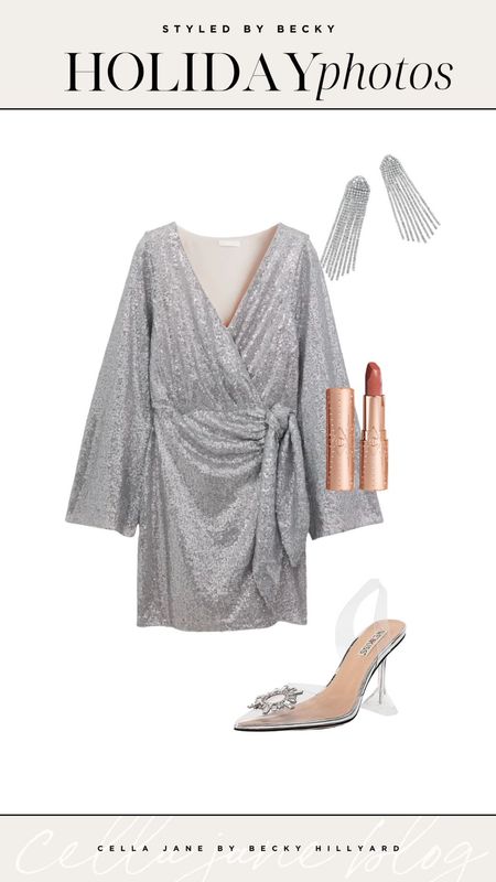Holiday photo outfit inspiration - sparkle and shine! Sequin dress, clear heels, sparkle earrings  

#LTKstyletip