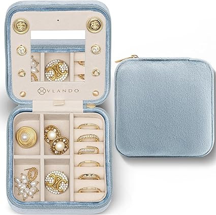 Vlando Velvet Travel Jewelry Case, Jewelry Travel Box for Women, Travel Jewelry Organizer, Small,... | Amazon (US)