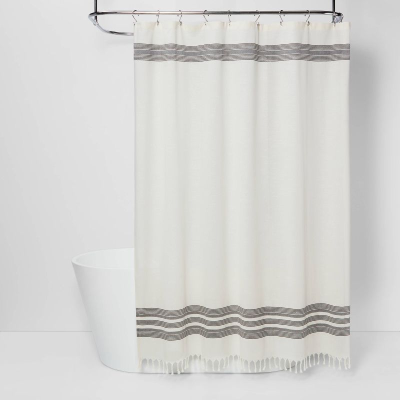 Striped Fringe Shower Curtain Off-White - Threshold™ | Target