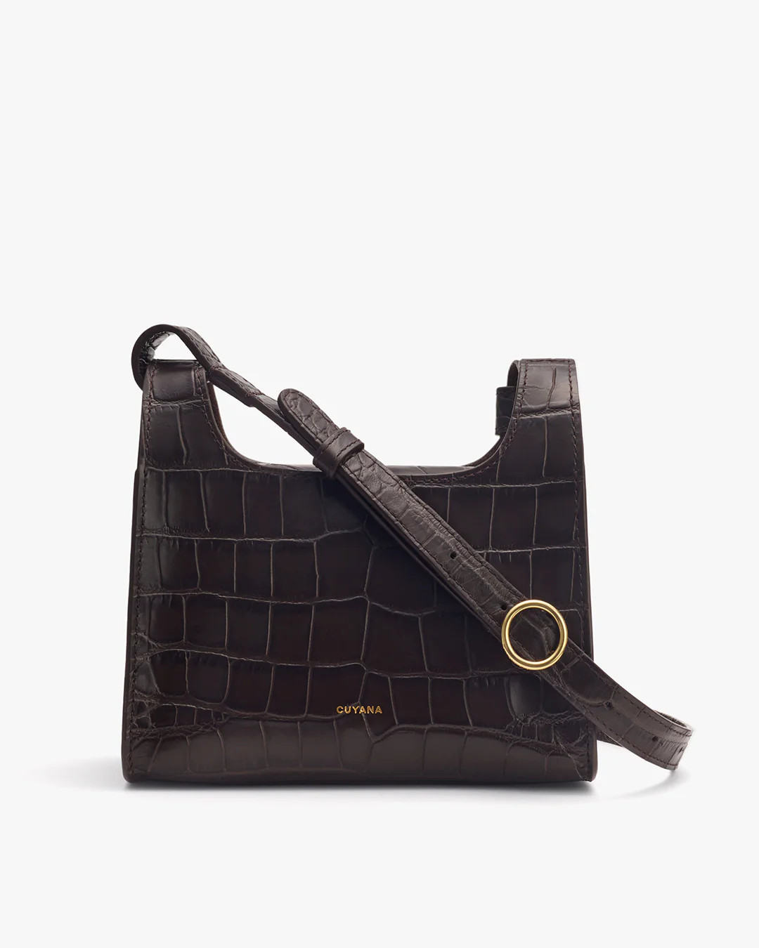 Women's Mini Double Loop Bag in Mocha | Croc Embossed by Cuyana | Cuyana