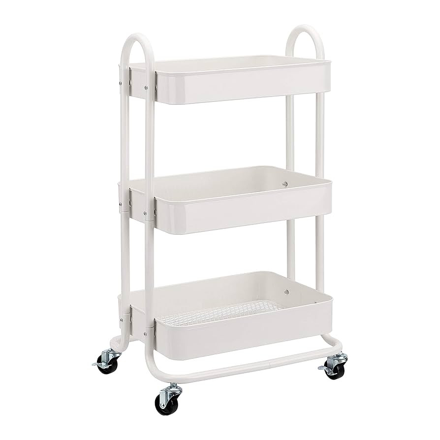 Amazon Basics 3-Tier Rolling Utility or Kitchen Cart, Lockable Wheels, Multifunctional Storage, W... | Amazon (US)