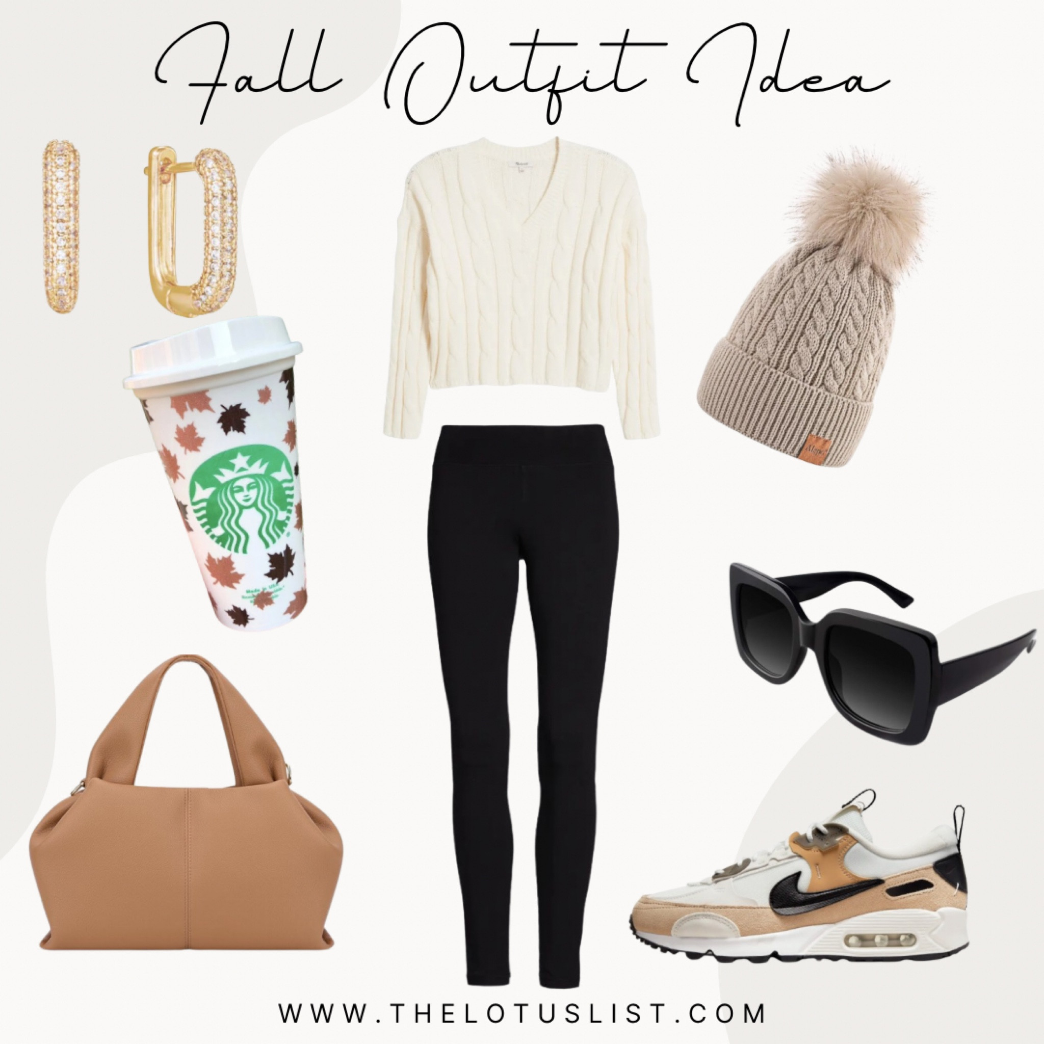 Fall Outfit Idea

Ltkfindsunder100 / ltkfindsunder50 / ltkmidsize / LTKshoecrush / LTKitbag / Amazon / Amazon finds / it bag / leather bag / brown leather bag / tote / tote bag / leather tote bag / black sunglasses / nike / nike shoes / nike sneakers / sneakers / Starbucks cup / gold earrings / gold hoop earrings / gold Huggies / gold hoops / cream sweater / white sweater / black leggings / leggings / brown beanie / beige beanie / beanie / fall outfit / fall outfits / outfit inspo / outfit idea / sale / sale alert 

#LTKSaleAlert #LTKSeasonal #LTKStyleTip