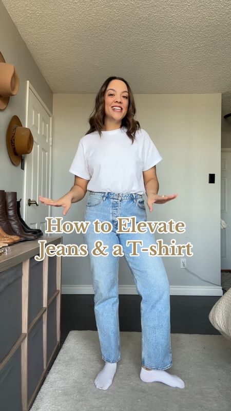 Three ways to elevate jeans and a T-shirt! Details below:

Jeans: wearing Abercrombie jeans in a size 29. A light wash straight jean.  
T-shirt: plain white T-shirt.  Similar options linked!

Outfit 1:
-Aritzia tan single breast trench coat, I have a medium. 
-Adidas samba sneakers. 
-Anine Bing baseball cap. 
-Brown belt. 
-Celine Triomphe Ava bag. 

Outfit 2:
-Aritzia black oversized blazer, I have a medium. 
-Black belt. 
-Ganni heeled patent leather buckled pumps. 
-Ganni silver shoulder bag. 
-Celine Triomphe sunglasses. 

Outfit 3:
-Steve Madden red buckled pointed flats. 
-Reformation beige knit cardigan, I have a medium. 
-Ganni leopard print tote bag. 
-Celine Triomphe sunglasses. 


#LTKstyletip #LTKVideo #LTKSeasonal