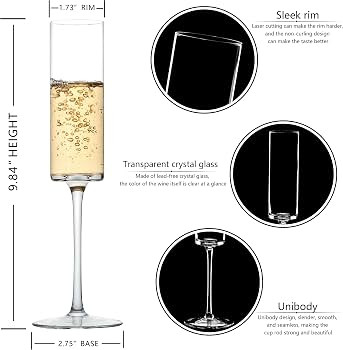 Crystal Champagne Flutes Set of 6 - Hand Blown Champagne Glasses With Long Stem - 6.5 oz Elegant ... | Amazon (US)