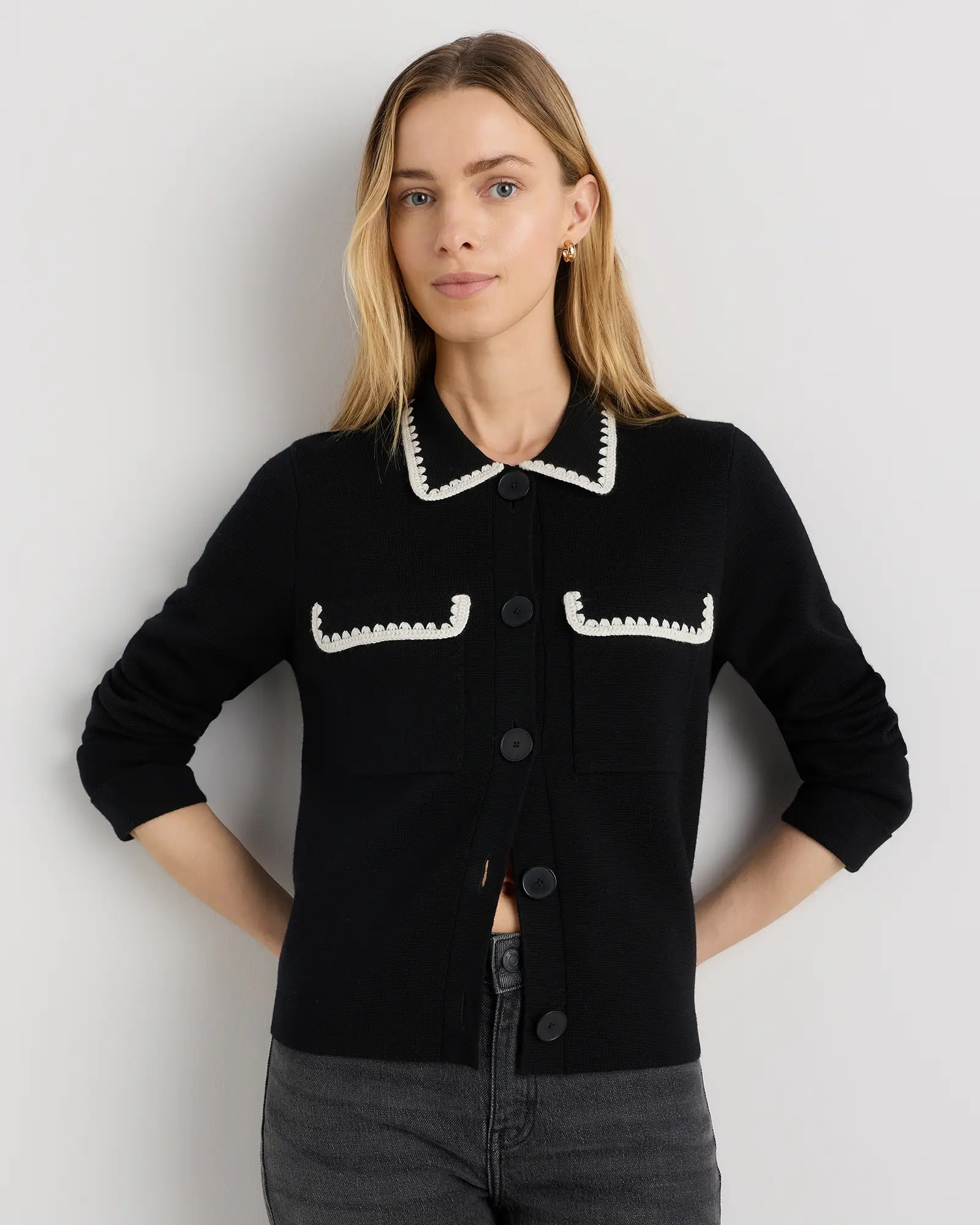 Australian Merino Wool Crochet Trim Sweater Jacket | Quince