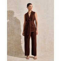 Ro&Zo Women's Linen Rich V-Neck Tie Front Waistcoat - 10PET - Brown, Brown | Marks & Spencer (UK)