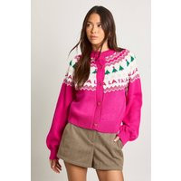 Womens Fa La La Fitted Christmas Cardigan - Pink - L | boohoo (US & Canada)