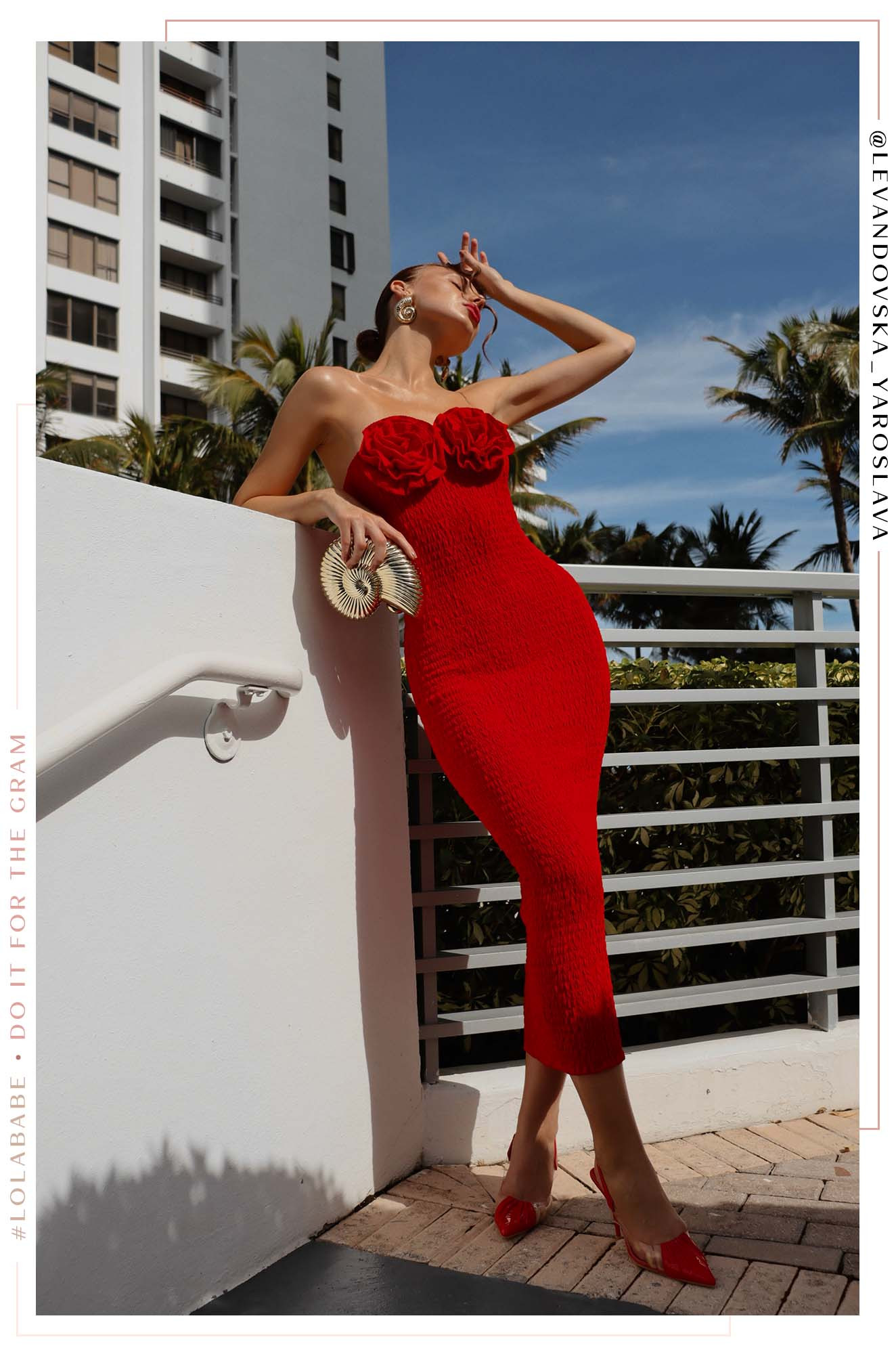 Miss Lola | Summer In France Red Rosette Strapless Dress | MISS LOLA