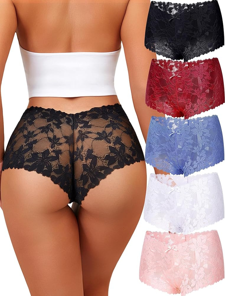 Take Talk 5 Pack Womens Underwear Lace Cheeky Hipster Panties Sexy Women Lingerie High Waist Plus... | Amazon (US)