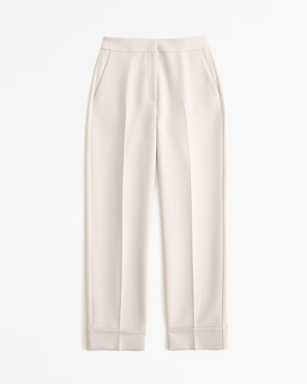 High Rise Cuffed Tailored Straight Pant | Abercrombie & Fitch (US)