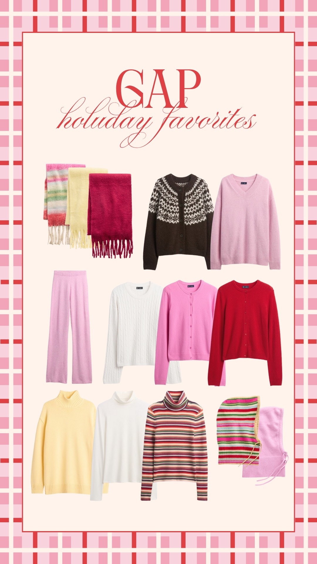 What’s on my GAP wishlist!🌟🩷 their holiday collection is EVERYTHING plus all is on sale right now!! I bought a few sweaters and scarves for my upcoming trip and can’t wait to style!🤭 

#LTKCyberWeek #LTKHoliday #LTKSeasonal