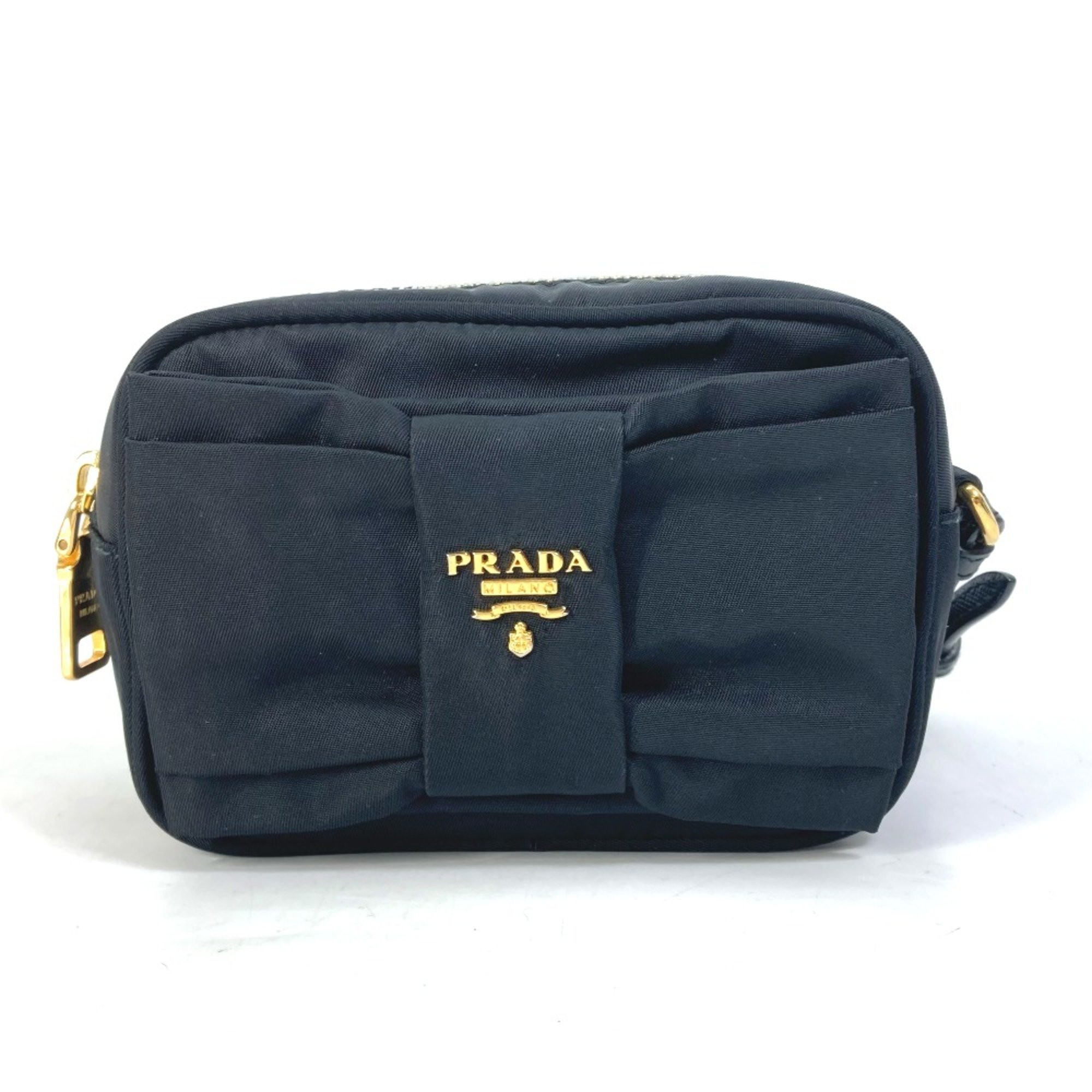 Pre-Owned PRADA Ribbon Ribon Makeup pouch Cosmetics Pouch Cigarette case iqos Pouch Black Gold (G... | Walmart (US)