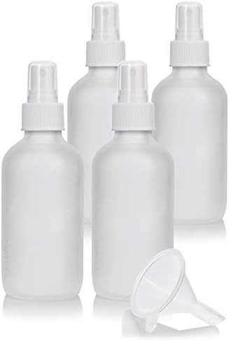 4 oz Frosted Clear Glass Boston Round Bottle with White Fine Mist Sprayer (4 Pack) + Funnel | Amazon (US)
