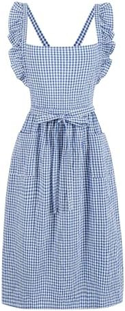 Vintage Gingham Apron Dress for Women, Pinafore with Ruffle Straps & 2 Pockets, Soft Cotton Apron... | Amazon (US)