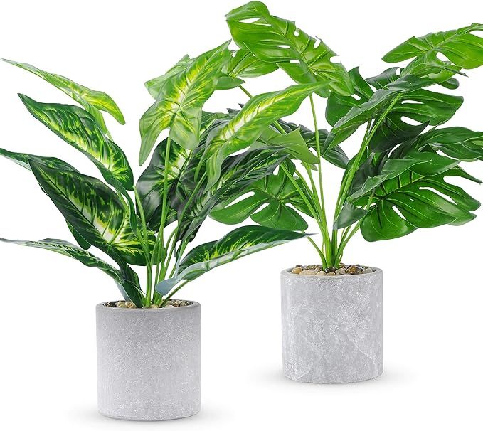 WUKOKU 2pcs Fake Plants 16" Faux Plants Artificial Potted Plants Indoor for Home Office Farmhouse... | Amazon (US)