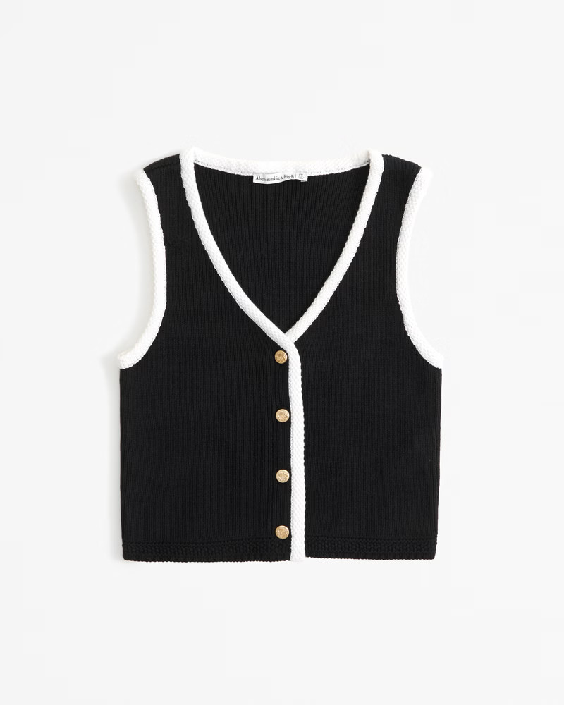 Abercrombie & Fitch Women's The A&F Mara Button-Up Sweater Vest in Black - Size XL | Abercrombie & Fitch (US)